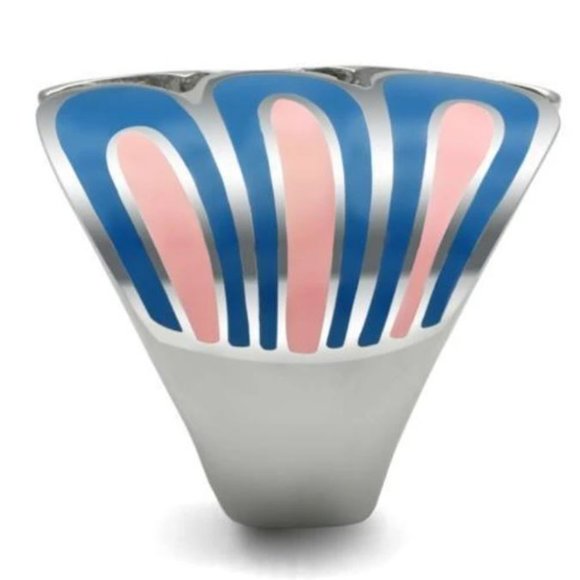 STAINLESS STEEL Open Front Epoxy Wave Ring - Picture 15 of 16